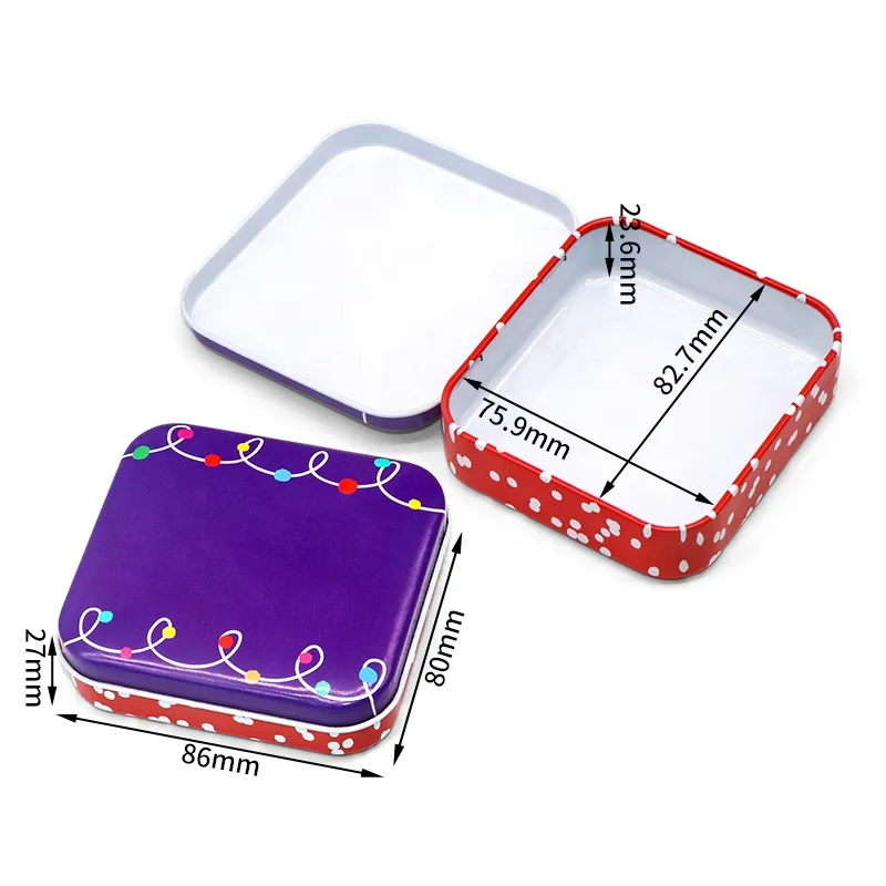 Mini Rectangular Square White Black Brow Soap Mint Candy Chewing Gum Packaging Metal Hinged Tin Box