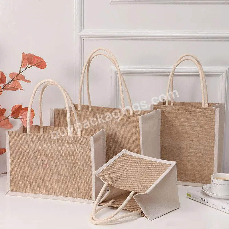 Natural Burlap Reusable Grocery Shopping Bridesmaid Online Wholesale Packing Tote Jute Bag