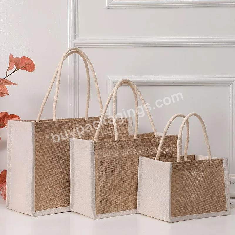 Natural Burlap Reusable Grocery Shopping Bridesmaid Online Wholesale Packing Tote Jute Bag