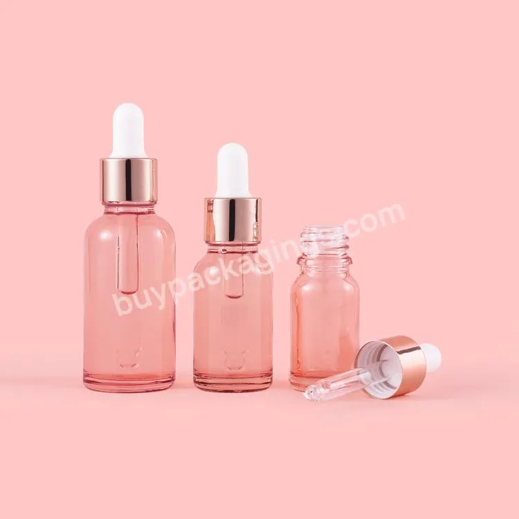 New Design Custom Pink Glass Dropper Bottle Rose Gold Cap For Essential Oil With Perfume