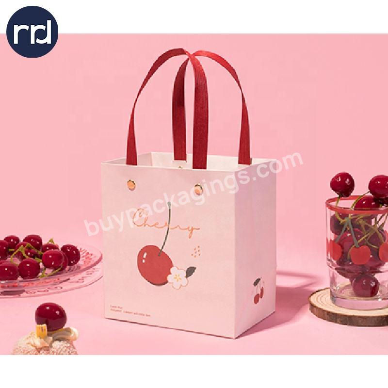 New Designed Color Printed Pink Paper Bags Gift Bags Party Bags with Ribbon Handle