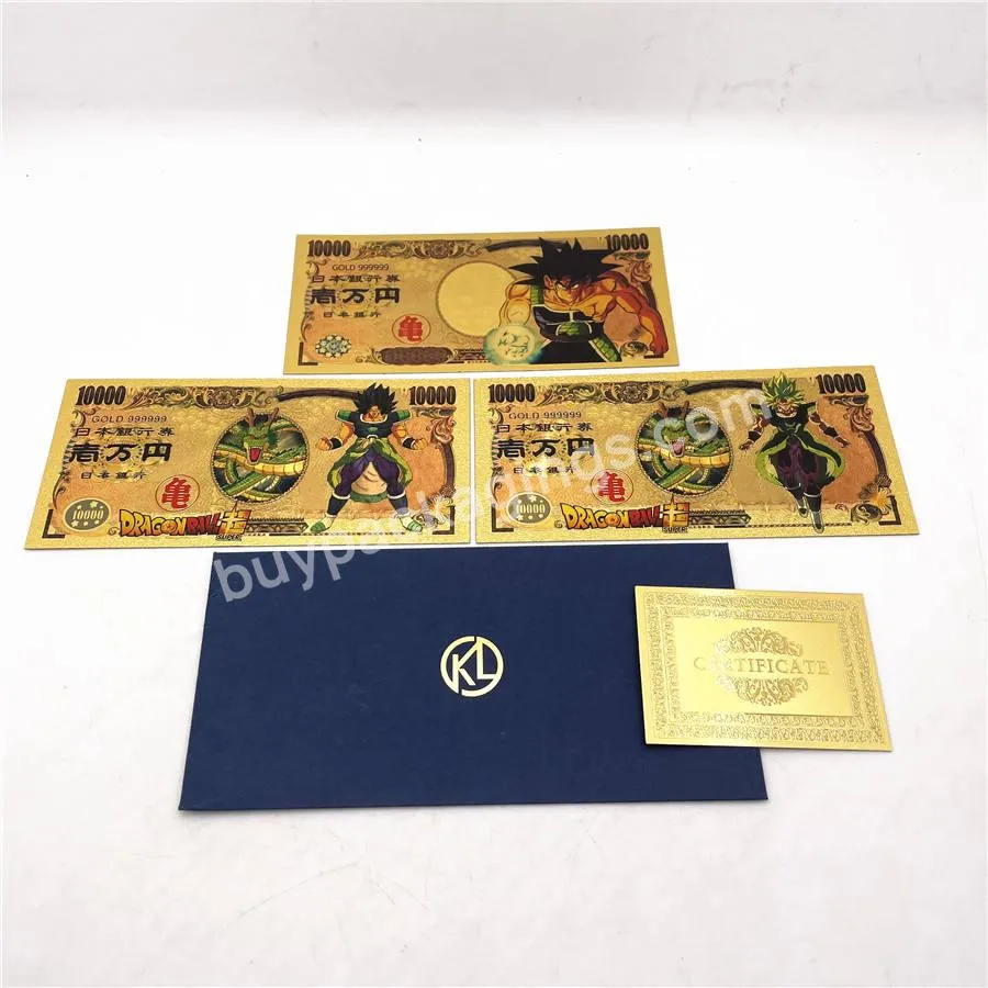 New Famous Japan Dragon Ball Cartoon Gold Plastic Banknote Dg Ball Foil Cards Classic Anime Souvenir 10000 Yen Prop Money Gifts