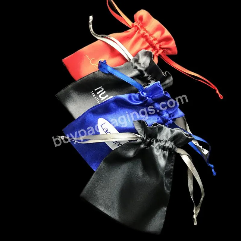 New Fashion High Quality Custom Silver Grey White Hollywood Drawstring Gift Packaging Silk Satin Pouch With Ribbon Cord