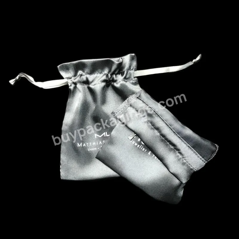 New Fashion High Quality Custom Silver Grey White Hollywood Drawstring Gift Packaging Silk Satin Pouch With Ribbon Cord