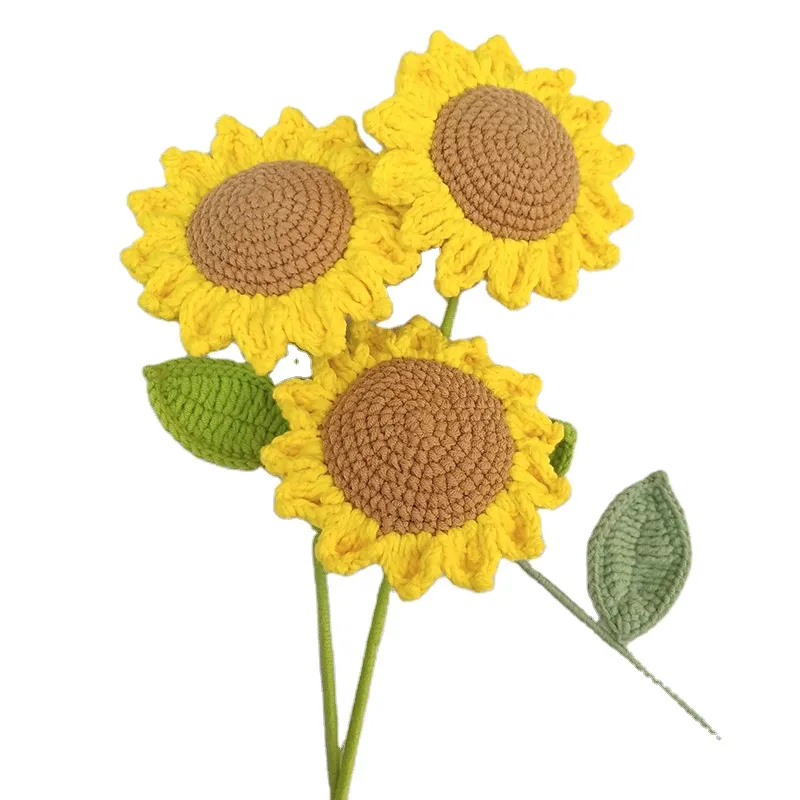 new handmade wool knitting sunflower bouquet wool making crochet simulation flower wholesale