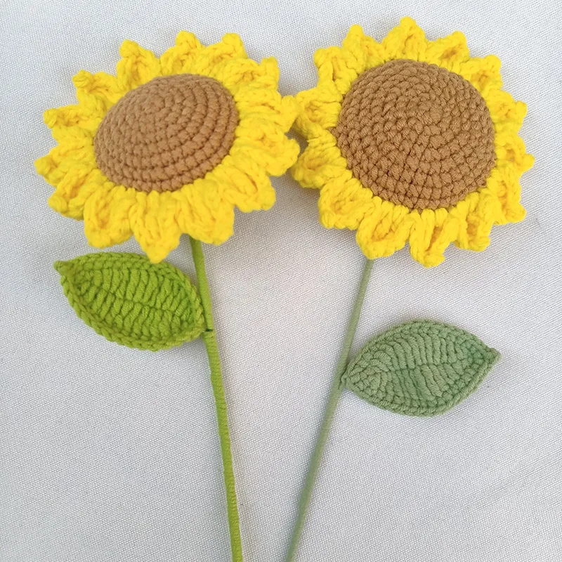 new handmade wool knitting sunflower bouquet wool making crochet simulation flower wholesale