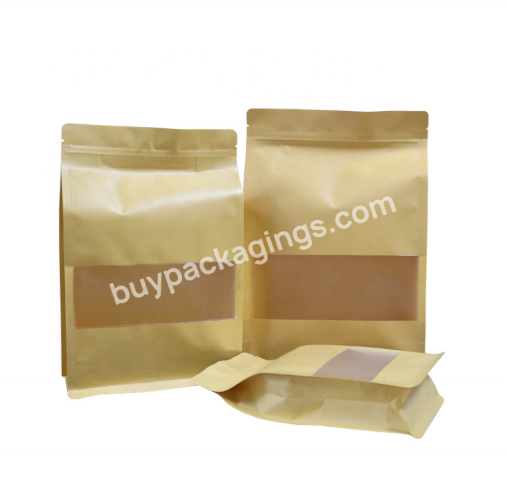 No Handles Stand Normal Zipper Tear Block Flat Bottoms Brown Kraft Paper Pouch/bag With Window