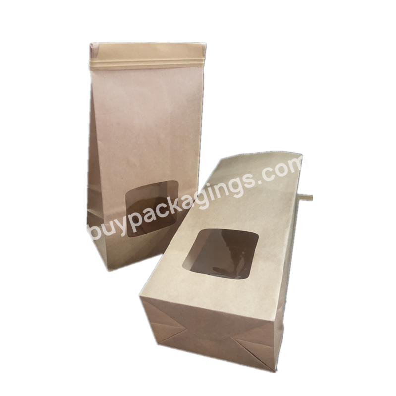 No Logo Tin Tie Coffee Bag Window Stand Up Food Package Kraft Paper Flat Bottom Bag