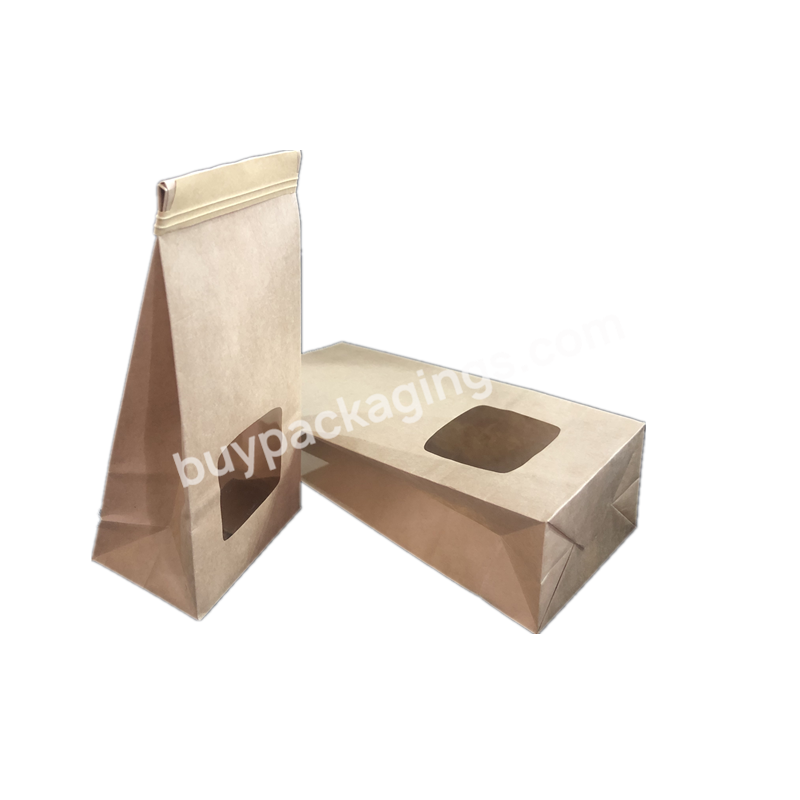 No Logo Tin Tie Coffee Bag Window Stand Up Food Package Kraft Paper Flat Bottom Bag