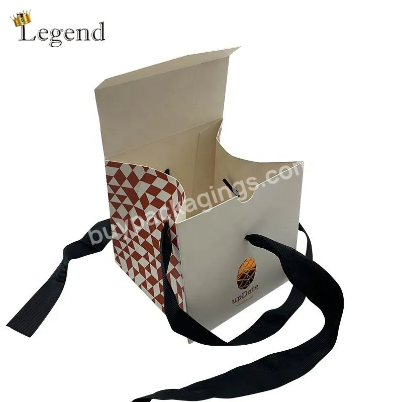 OEM Boutique Candies Gift Packaging Folding Box Recycled Material Ribbon Bow Custom Paper Box with Handle