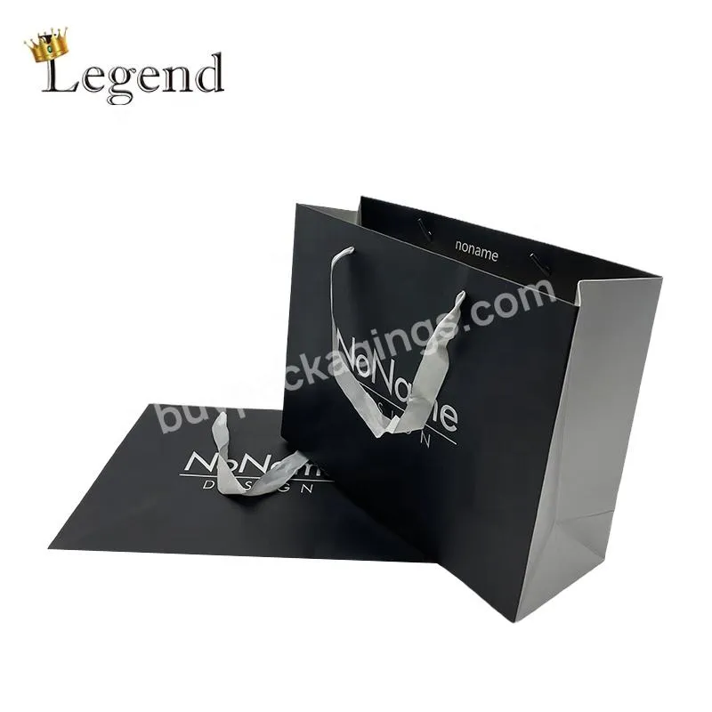 OEM Clothes Shopping Packaging Bags Silver Printing Hot Stamping Printed Logo Custom Black Paper Bag