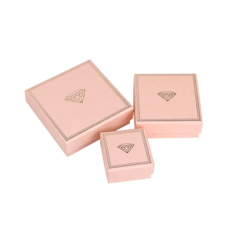 OEM custom design pink jewelry gift box lid and base logo gold foil paper packaging box jewelry box with logo custom