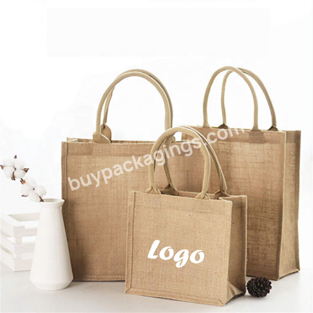 Oem Customized Eco Friendly Natural Recycle Foldable Carry Jute Shopping Bags With Logo