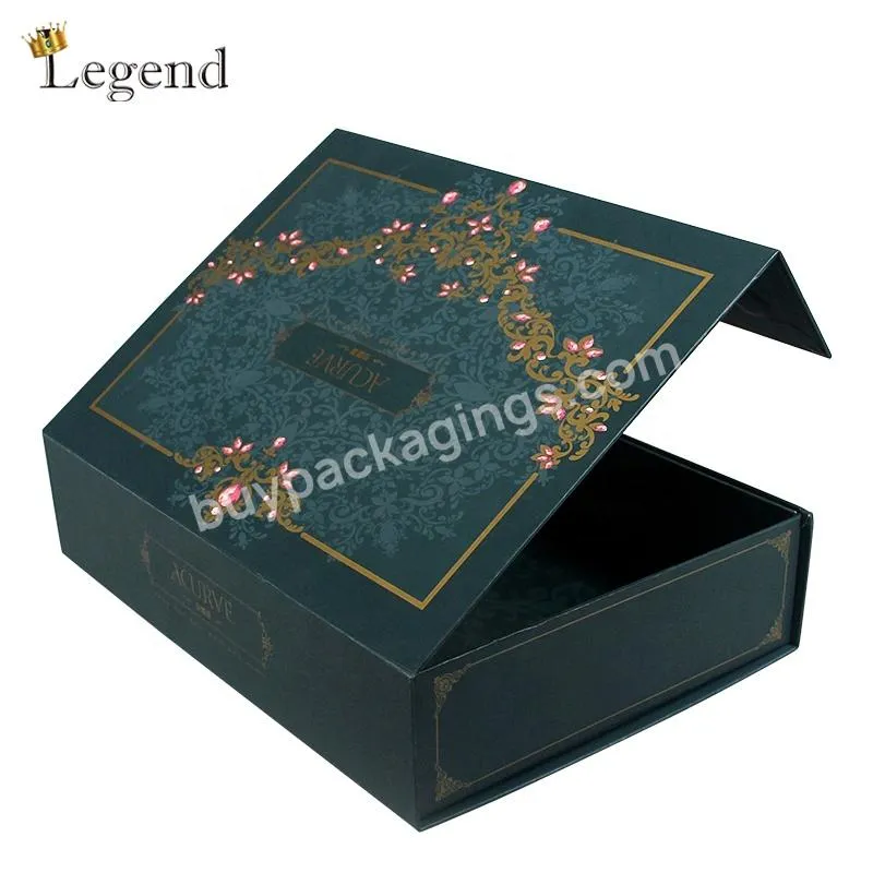 OEM Green Flip Magnet Cardboard Packaging Boxes Logo Gold Foil Brand Printed High End Custom Magnetic Gift Box