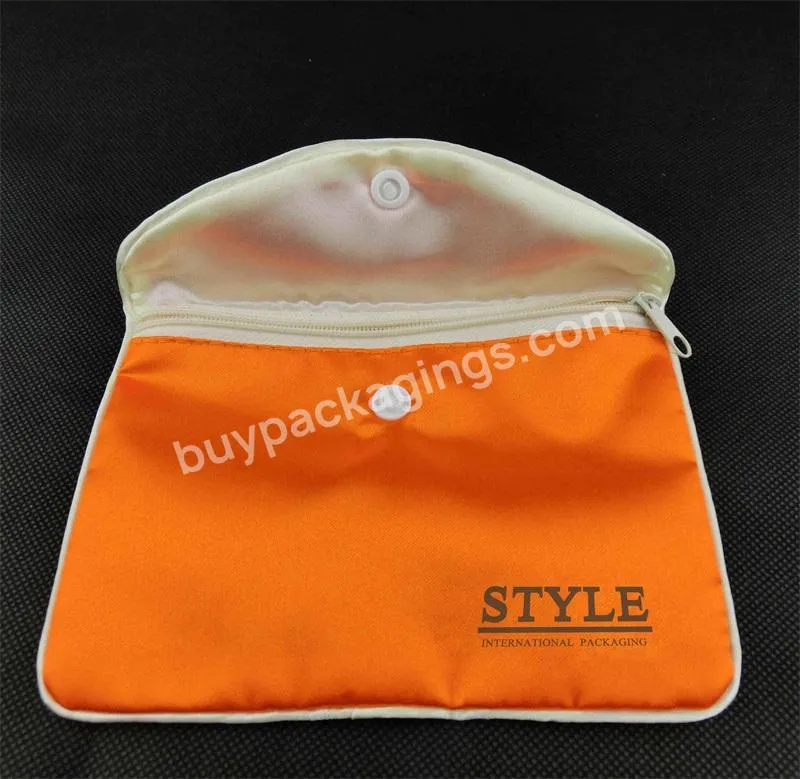 Orange Yellow Black White Color Double Layers Holiday Cosmetic Satin Silk Fabric Bag With Zipper Gift Jewelry Packaging Pouch