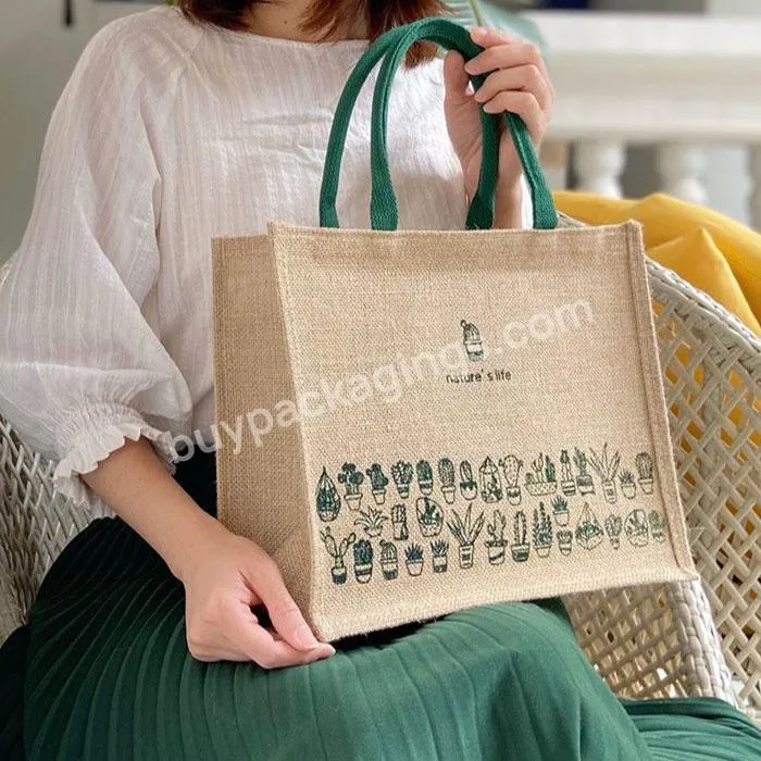 Organic Cotton Bag Grey Burlap Tote Bags Reusable Jute Carrier Tote Hot Sale Luxury Large Travel Shopping Bags