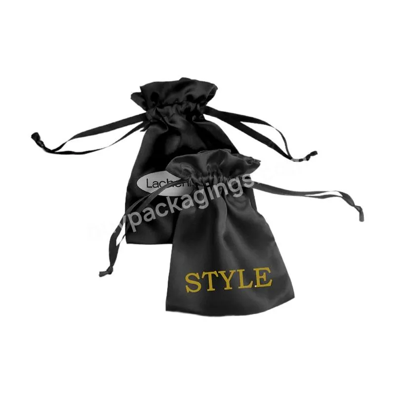 Other Textile Packaging Customized Logo And Size Black Silver Silk Pouch Satin Bags With Logo Jewelry Packaging