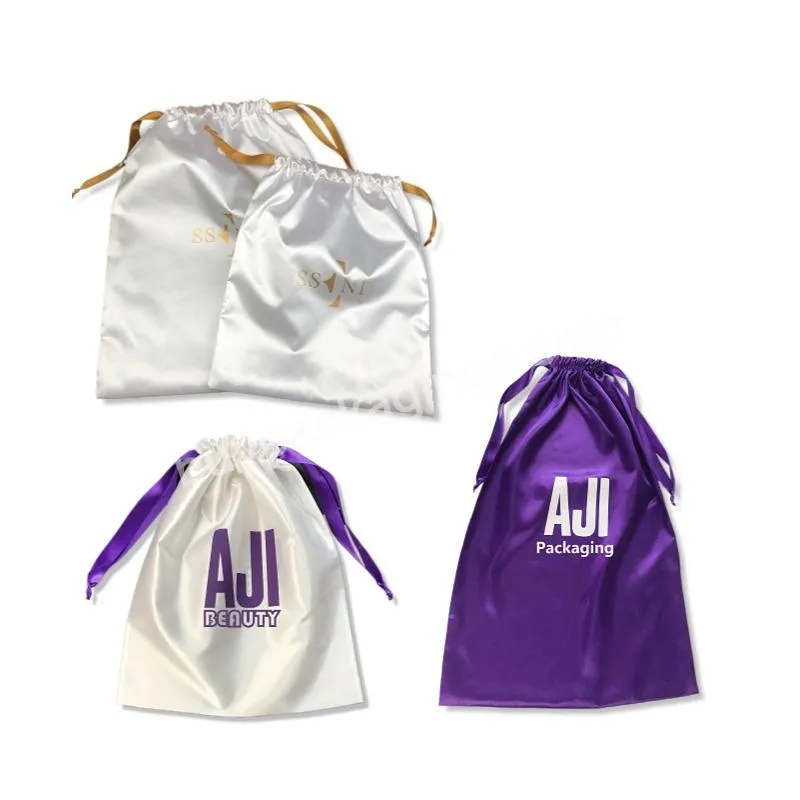 Other Textile Packaging Customized Logo And Size Silk Pouch Satin Bags With Logo For Jewelry Wigs Hair Extension Packaging