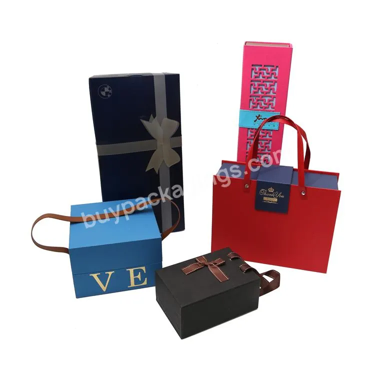 Paper Gift Rigid Box fashion boutique cardboard box with ribbon handle