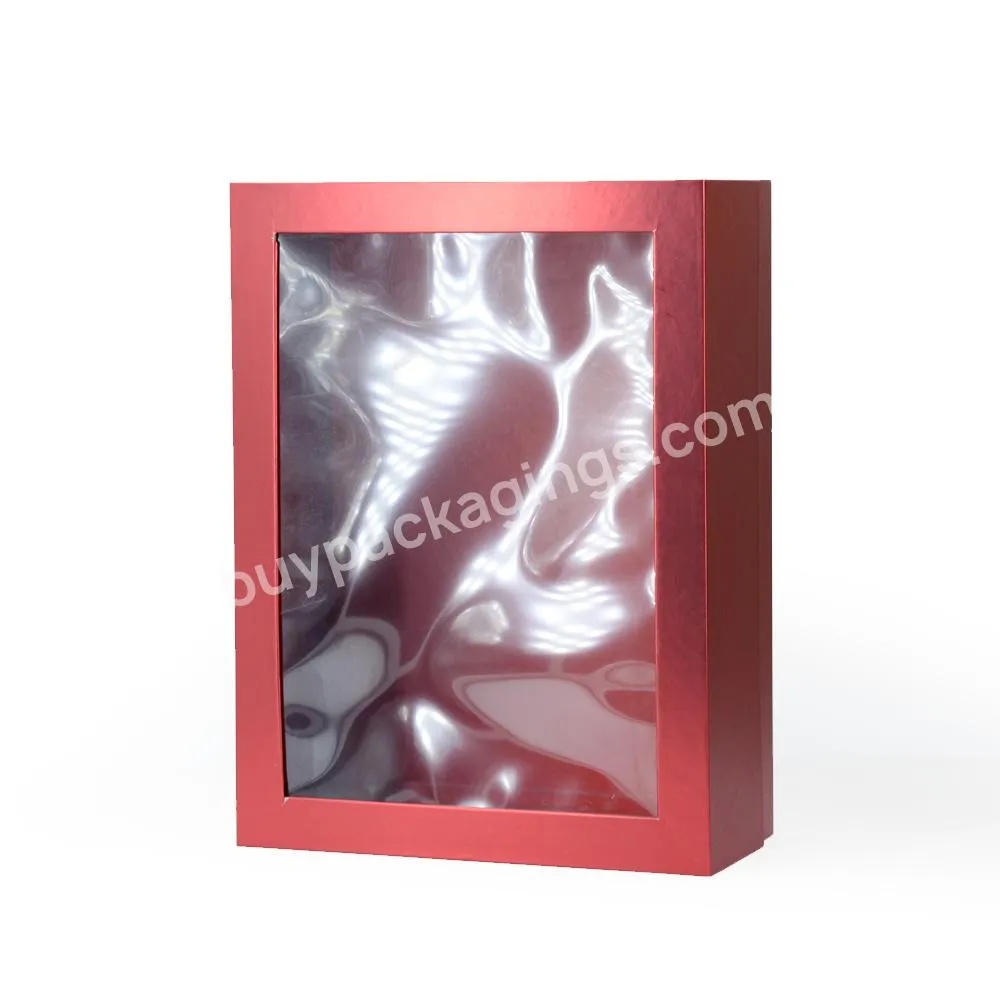 Paper Material And Paperboard Paper Type Apprarel Red Gold Gift Box With A Pvc Window