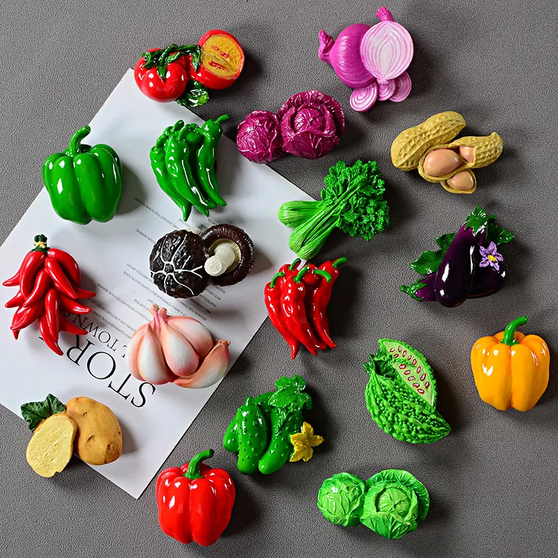 Pepper bitter melon eggplant wrapped vegetable fridge magnets carrot winter melon mushroom resin 3D refrigerator magnet