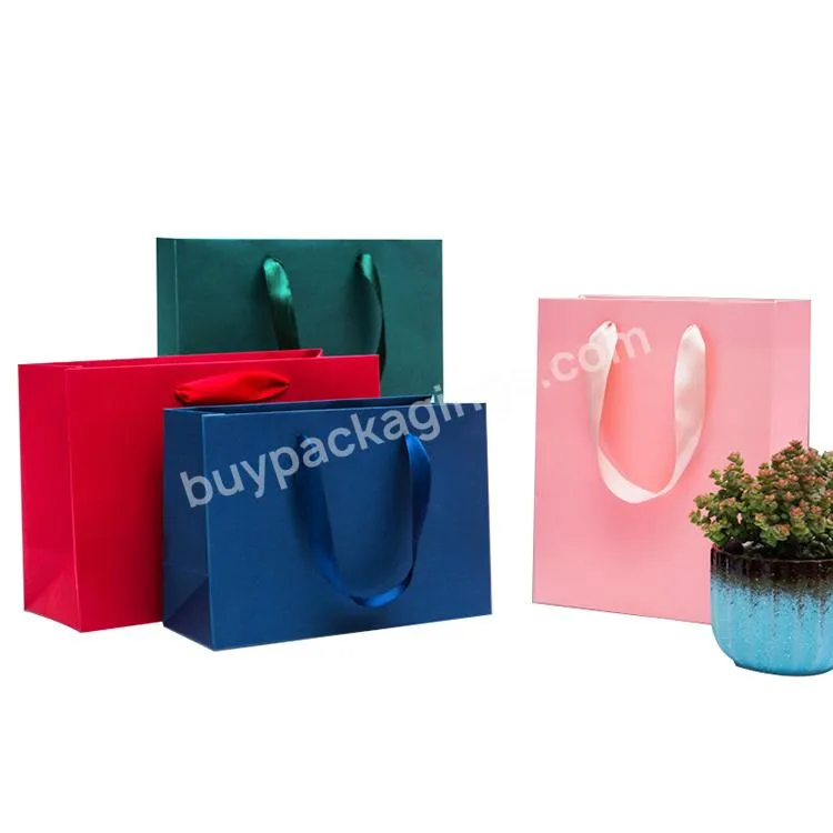 Personalized Bolsas De Papel Regalo Para Compras Tote Ribbon Handle Paper Shopping Gift Bags Packaging Luxury Custom Logo