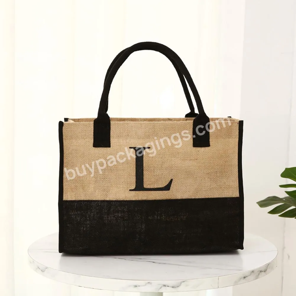 Personalized Burlap Bag Reuse Eco-friendly Tote Bag Jute Shopping Beach Handbag Custom-printed Logo Waterproof Storage Bags