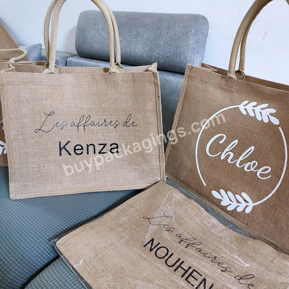 Personalized Burlap Tote Bag Bridesmaid Gift Bag Custom Name Bag Beach Jute Tote Wedding Favor Gift For Her