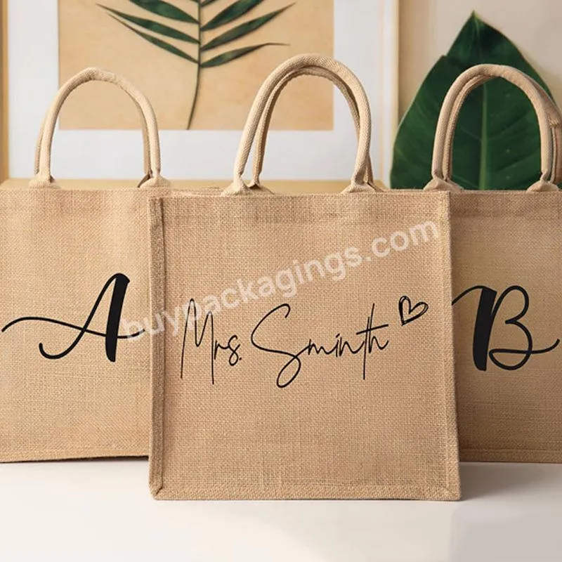 Personalized Custom Bridesmaid Travel Beach Burlap Tote Gifts Cosmetic Bridal Wedding Party Favors Jute Bags