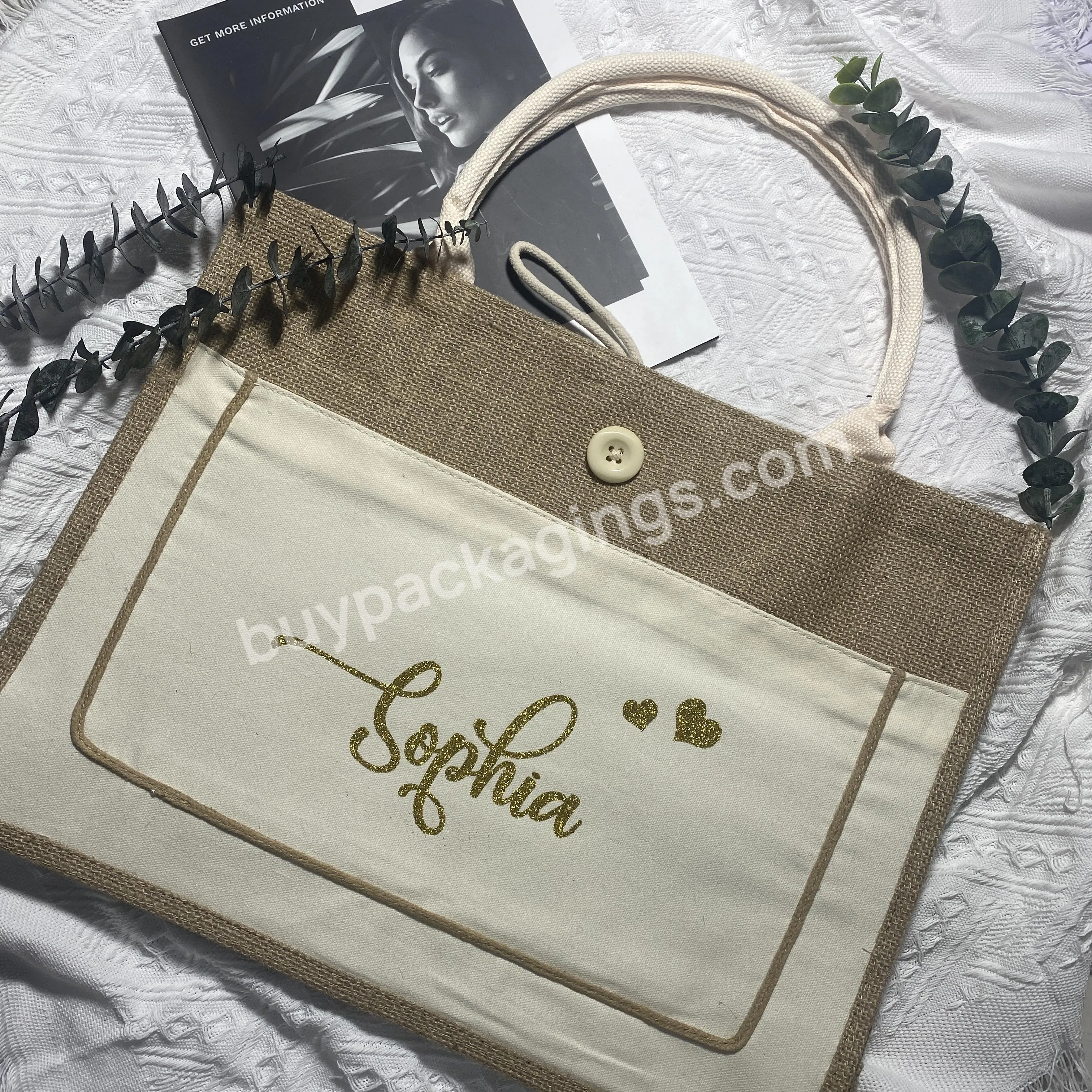 Personalized Name Shopping Tote Bag With Pockets Easter Gift Burlap Bags Wedding Gifts For Bridesmaid Christmas Storage Gift - Buy Jute Bag,Cheap Logo Shopping Tote Bags,Custom Printed Jute Bags.