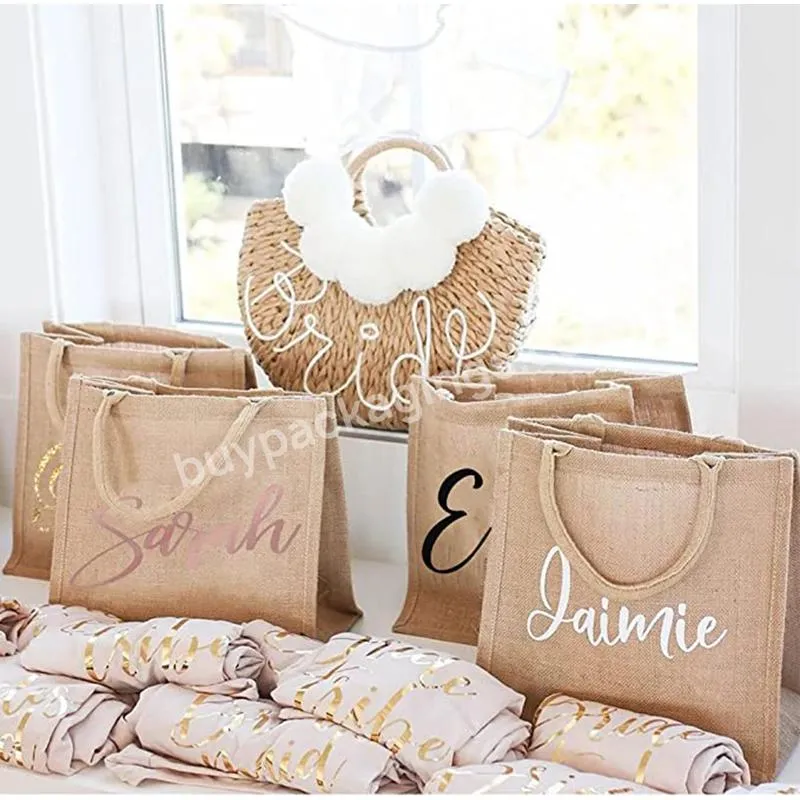 Personalized Shopping Tote Bags Gift Party Wedding Party Bride Coarse Vintage Jute Burlap Bag Custom Name For Bride Bridesmaid