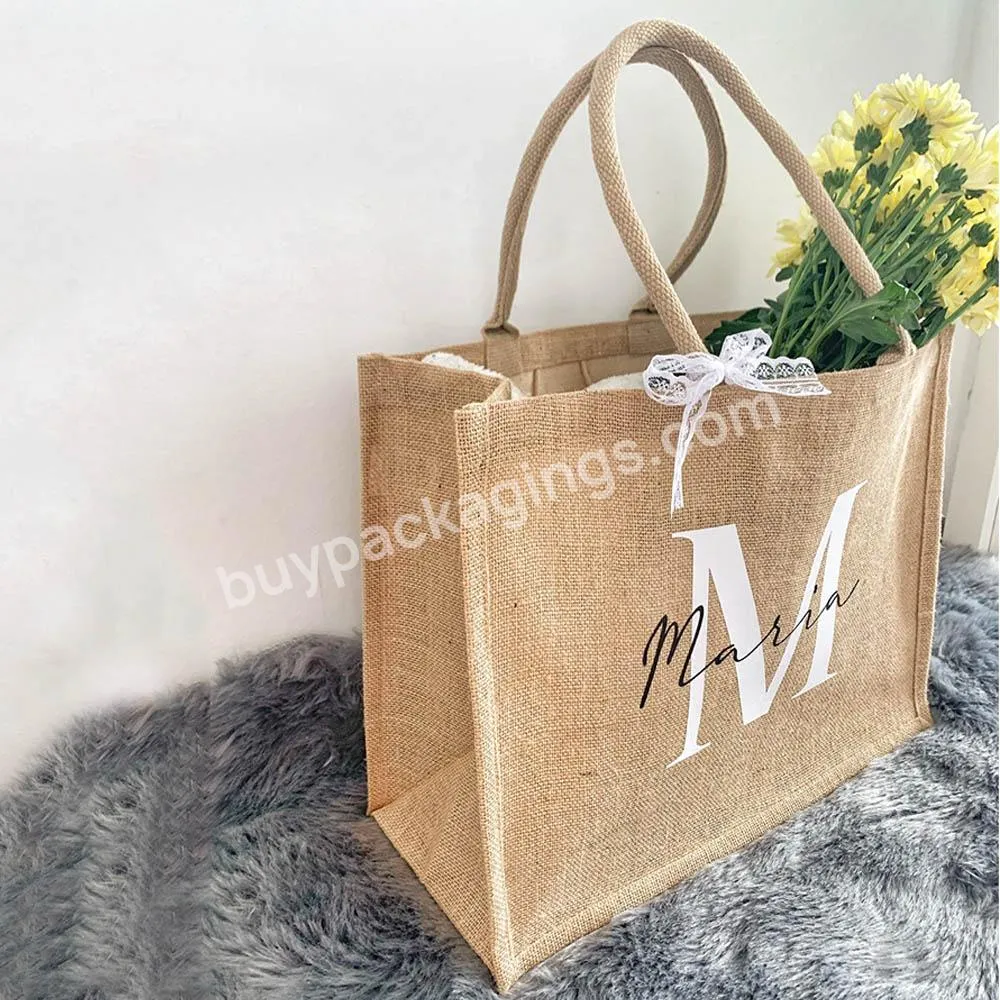 Personalized Tote Bag With Initials Gifts For Mother's Day Custom Name Birthday Jute Shopping Bag For Women Unique Beach Bag