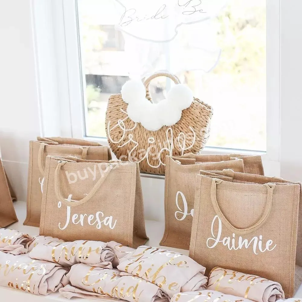 Personalized Wedding Tote Bag Bridal Party Retro Beach Bag Bridesmaid Custom Literary Simple Gift Jute Tote Bag