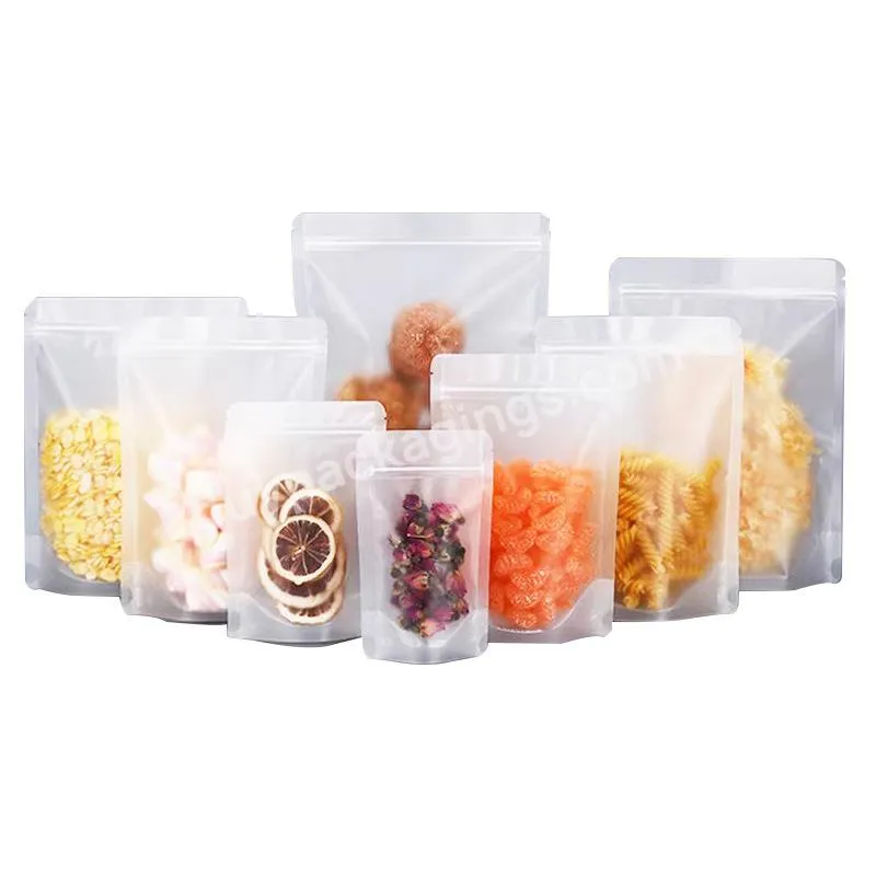 Pet/pe Stand Up Ziplock Bag Plastic Clear Nut Package Dry Food Grade Bags Clear Self Standing Pouch Snack Packing Bag