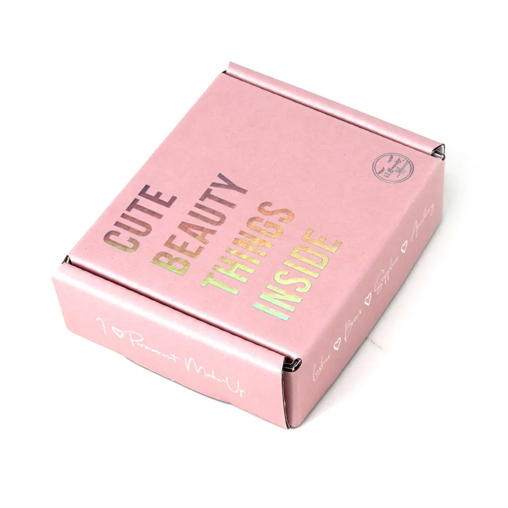Pink Color Holographic LOGO Cardboard Small Shipping Mailing Packaging Box for Nail Polish