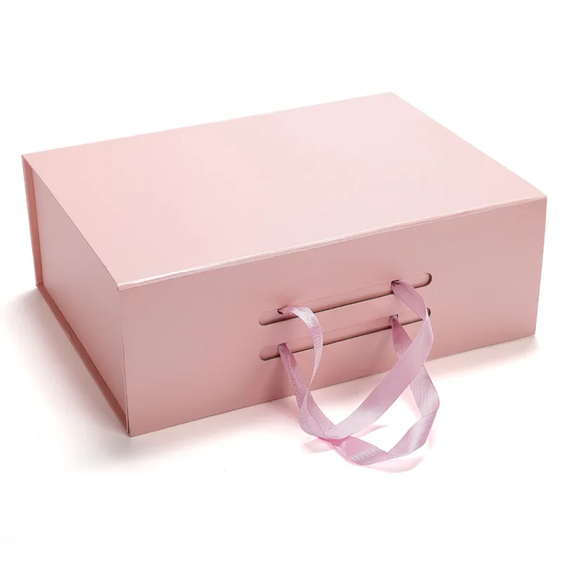 Pink Custom Bridal Party wedding Gift Suitcase Packing Paper Box Magnetic Closure Folding Pink Bridesmaid Gift Box With Ribbon