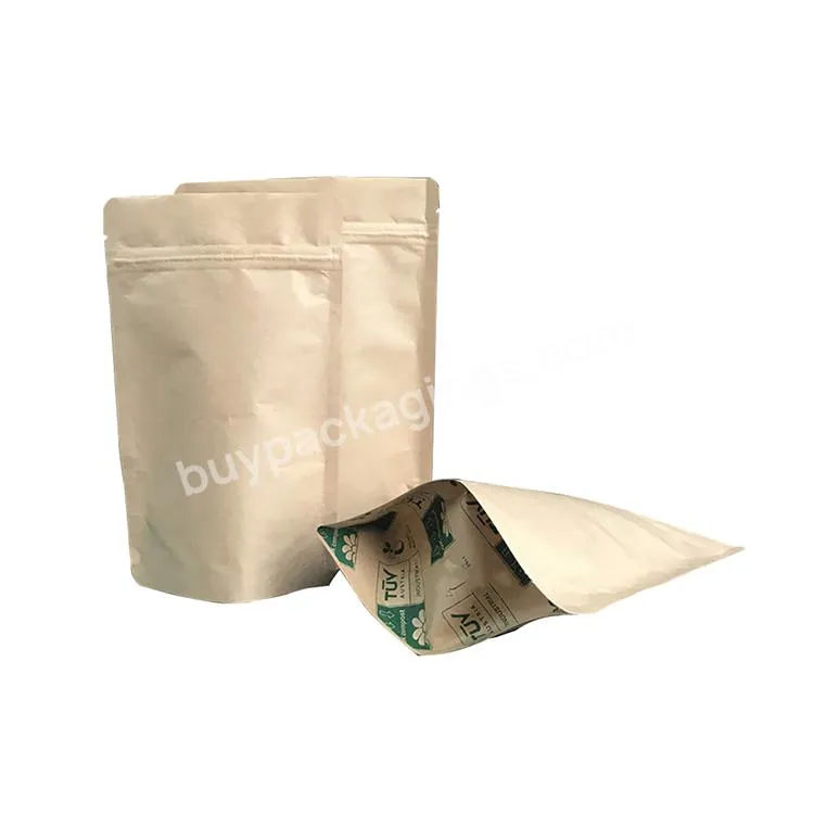 Pla Compostable Kraft Paper Stand Up Coffee Bean Bags Ziplock Food Packaging Bag