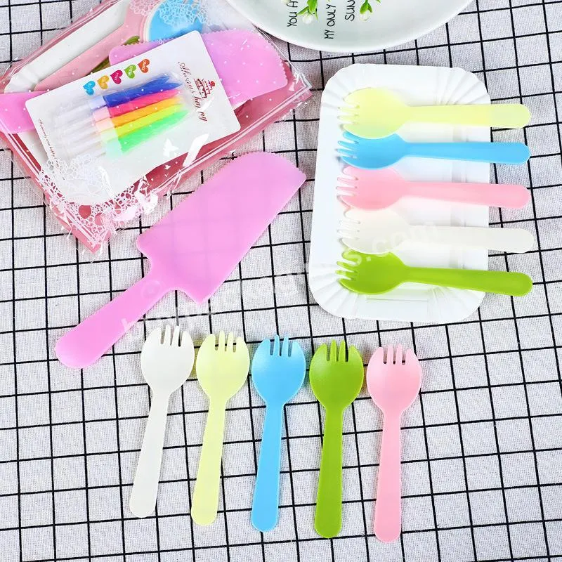 Plastic Cake Cutlery Knife Fork And Paper Plates New Design High-quality Disposable Three-in-one Set