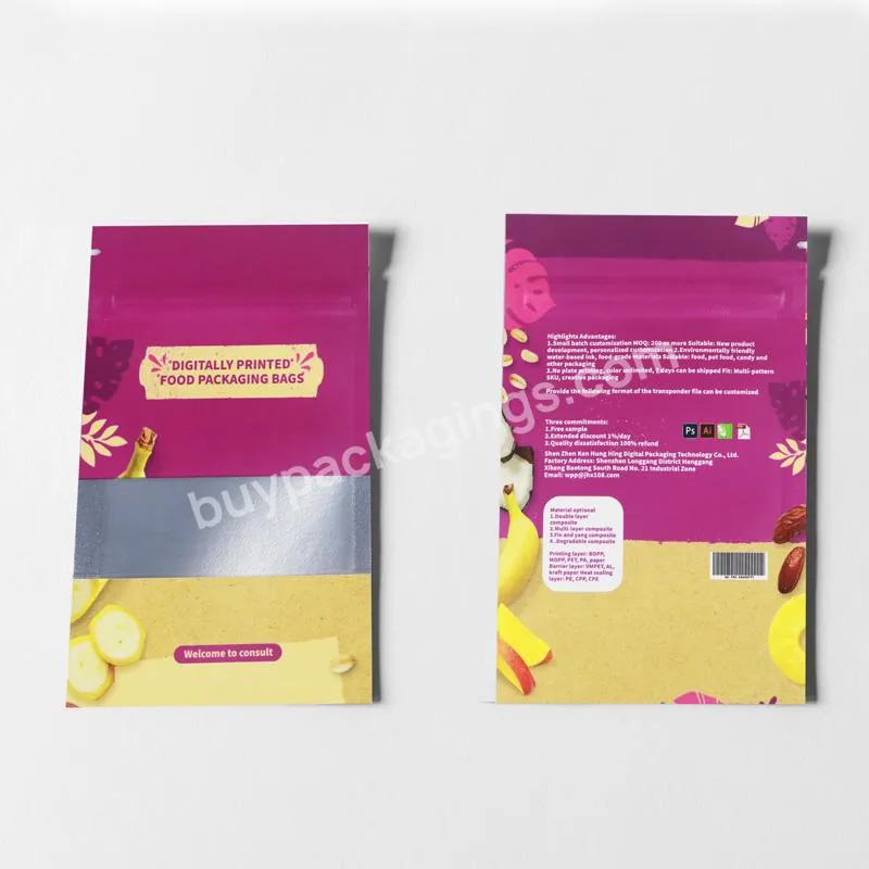 Plastic Digital Packaging 200 Moq Clear Window Pouches Ziplock Bags Brown Kraft Paper Bags Custom Logo