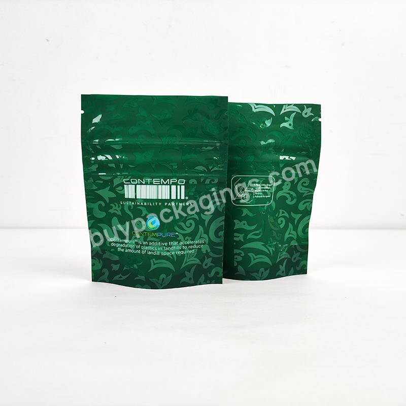 Plastic Laminated Biodegradable Green Stand Up Pouch Doypack With Child Proof Zipper And Window