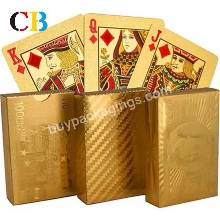 Plated Foil Edge Poker Gold Playing Card Tcg Deck Box55 Gold Foil Assorted Cards 100 Dollar Bill Gold Foil Playing Cards