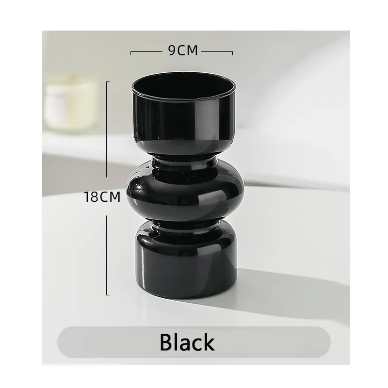 Popular Design Luxury Decoration Flower Arrangement Bottle Black Color 900ml  Ins Small Glass Vase