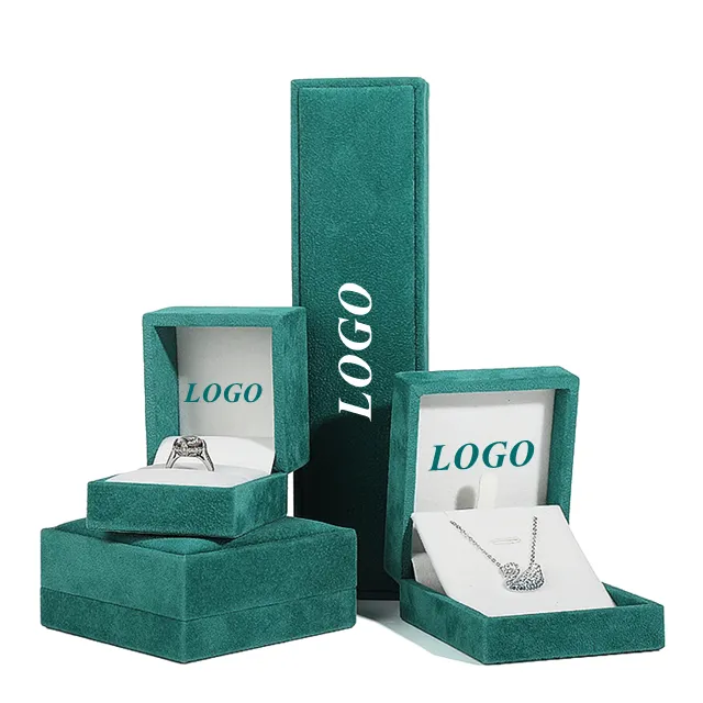 Portable Jewellery Dark Green Box Packaging Organizer Pu And Velvet Emerald Leather Jewelry Boxes For Ring Necklace