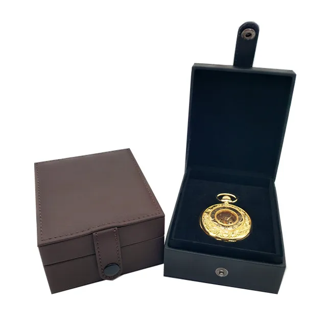 Portable OEM Premium PU Leather Watch Box Display Case Watch Box with Black Button