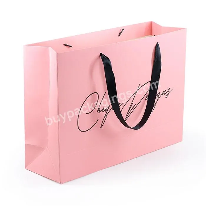 Print Logo Luxury Ribbon Handle Art Custom Paper Bag Sacola Bolsa De Papel Pink Gift Bag For Boutique Parties Recyclable