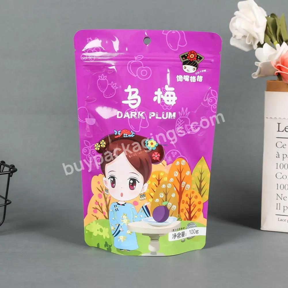 Printed Plastic Laminated Stand Up Dried Fruit Pouch Plastic Packaging With See Through Window And Zipper