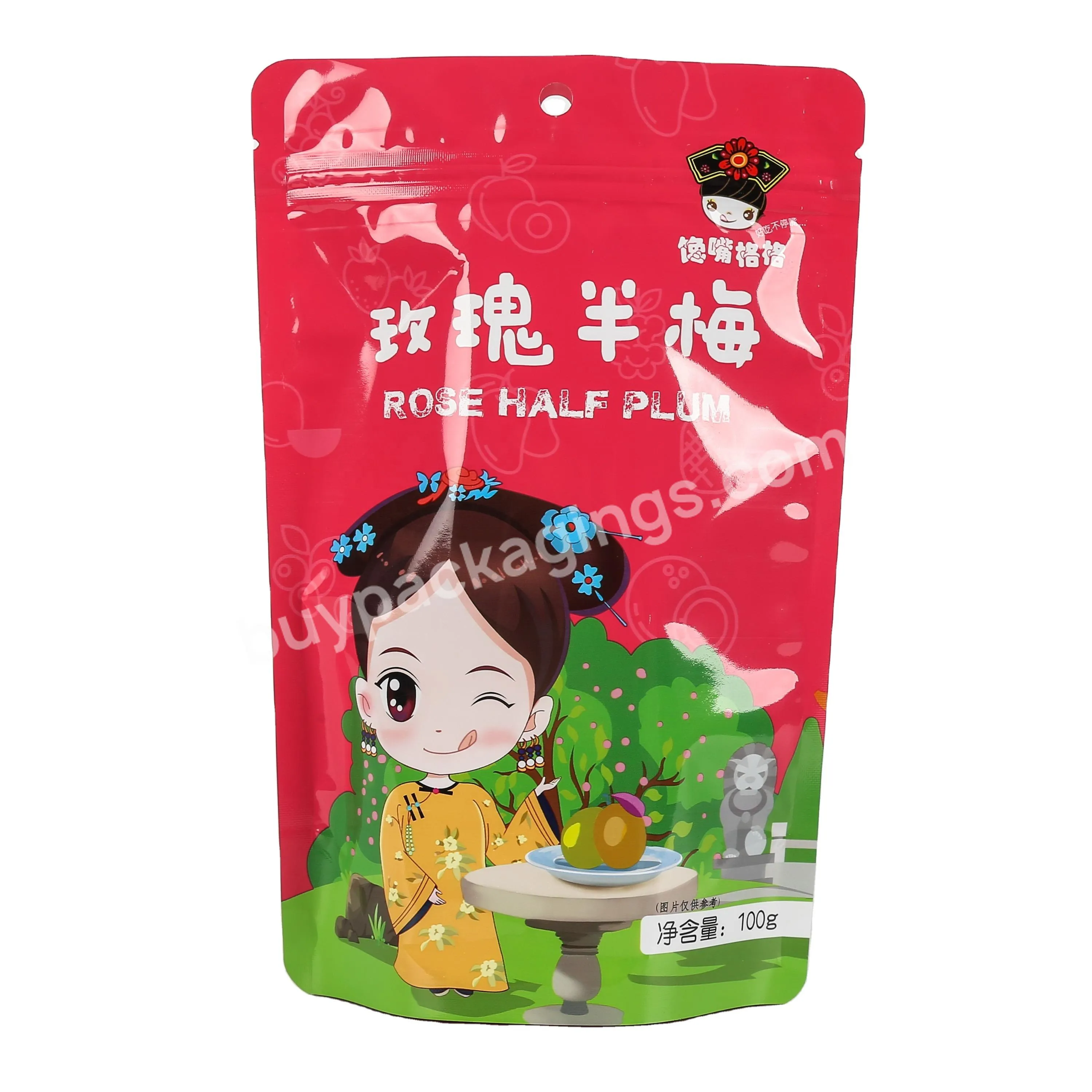 Printed Plastic Laminated Stand Up Dried Fruit Pouch Plastic Packaging With See Through Window And Zipper