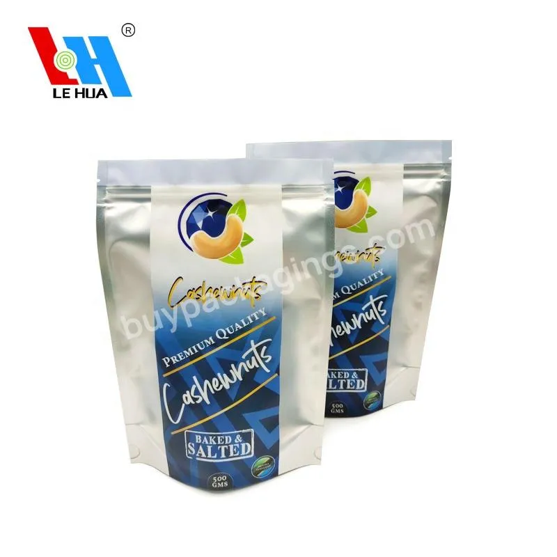 Printing Cashew Nuts Packaging Bag Aluminum Foil Resealable Stand Up Pouch With Window