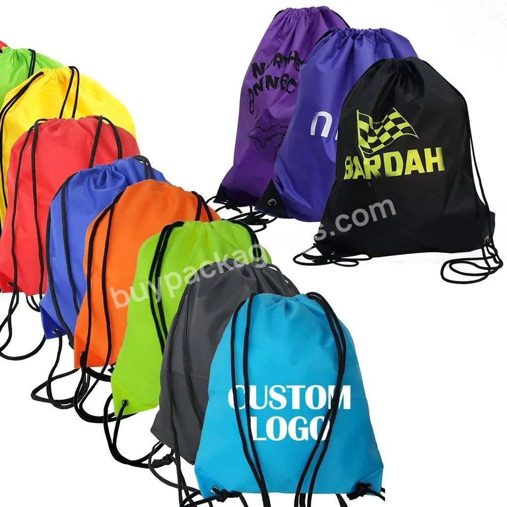 Promotion Gym Bag Custom Hit Sports Pack 210d Polyester Drawstring Backpack With Front Zipper Pocket