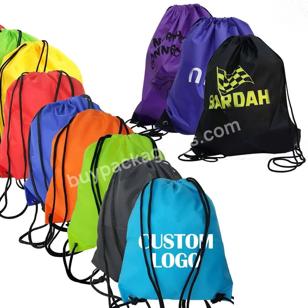 Promotion Gym Bag Custom Hit Sports Pack 210d Polyester Drawstring Backpack With Front Zipper Pocket